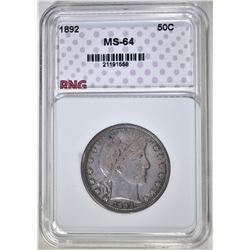 1892 BARBER HALF, RNG CH/GEM BU