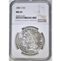 1881-S MORGAN DOLLAR, NGC MS-65