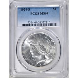 1924-S PEACE DOLLAR, PCGS MS-64