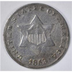 1853 3-CENT SILVER  XF/AU