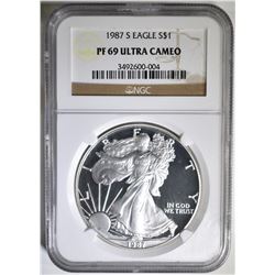 1987-S AMERICAN SILVER EAGLE, NGC PF-69 U.C.