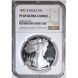 1991-S AMERICAN SILVER EAGLE, NGC PF-69 U.C.
