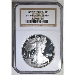 1992-S AMERICAN SILVER EAGLE NGC PF-69 U.C.