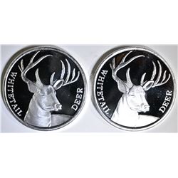 2-WHITETAIL DEER ONE OUNCE .999 SILVER ROUNDS