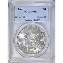 1886-S MORGAN DOLLAR, PCGS MS-63