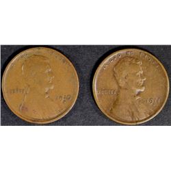 1910-S FINE & 11-S VF LINCOLN CENTS