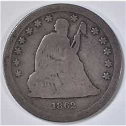 1862-S SEATED QUARTER, VG RARE!