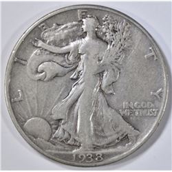 1938-D WALKING LIBERTY HALF DOLLAR, VF