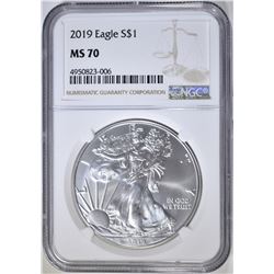 2019 AM. SILVER EAGLE, NGC MS-70