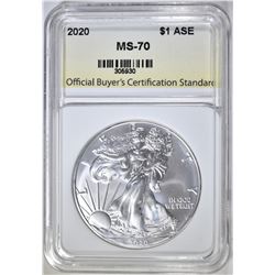 2020 AMERICAN SILVER EAGLE, OBCS PERFECT GEM BU