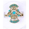Image 1 : ANTIQUE Style Ring TURQUOISES w PEARLS #1028532