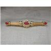 Image 1 : Estate 18K YG Gold Ruby Diamond Brooch Bar Pin #1039222