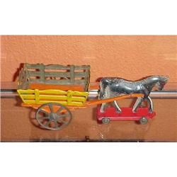 Portuguese Tin Horse Car  with Wheels Marked #1056614