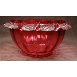 Cranberry Glass Bowl  Blown with applied#1057043
