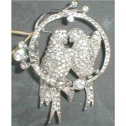Love Birds STERLING & Rhinestone Pin VINTAGE #1057185