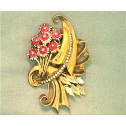 Signed "De Rosa" goldtone  Brooch with pink #1068850