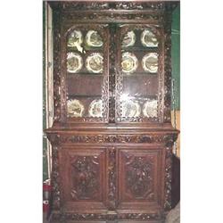 Antique Carved Oak Cabinet Bookcase Cupboard #1069042