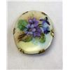 Image 2 : Antique Victorial Porcelain Brooch With Hand Painted Purple Violets, 2"x1.75"