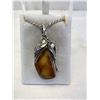 Image 2 : Large Vintage Baltic Amber Pendant Set In St. Silver With Leaf Design, Comes On Heavy 24"L St. Silve