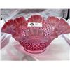 Image 1 : 1950's Fenton Cranberry Opalescent Hobnail Bowl With Ruffled Edge, 4.5" T x 9 3/8" Across, Excellent