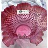 Image 2 : 1950's Fenton Cranberry Opalescent Hobnail Bowl With Ruffled Edge, 4.5" T x 9 3/8" Across, Excellent