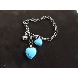 NEW:  SILVER BRACELET WITH TURQUOISE HEART CHARMS (MSRP $59.99)