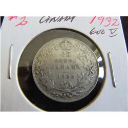 1932 CANADA KING GEORGE V SILVER QUARTER