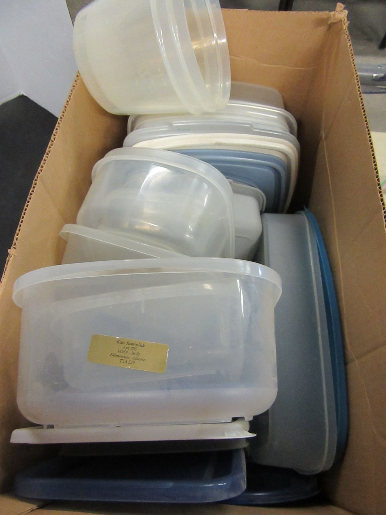 ESTATE: BOX WITH PLASTIC STORAGE CONTAINERS, ETC