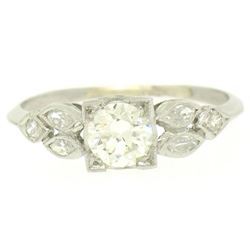 Antique Art Deco Platinum 0.90 ctw Old European & Marquise Diamond Solitaire Rin