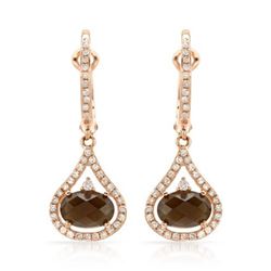 14k Rose Gold 1.94CTW Diamond and Smokey Quartz Earrings, (I1/I)