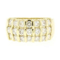 14kt Yellow Gold 1.48 ctw Bar Set Round Diamond Wide Band Ring