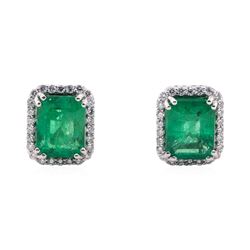 3.71 ctw Emerald and Diamond Earrings - Platinum