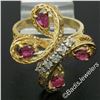 Image 5 : Vintage Detailed 14kt Yellow Gold 1.35 ctw Pear Ruby Round Diamond Open Butterfl