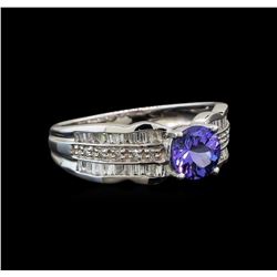 14KT White Gold 0.85 ctw Tanzanite and Diamond Ring