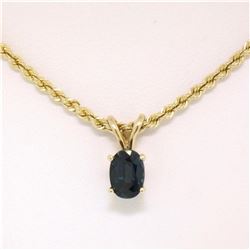 14K Yellow Gold .75 ctw Oval Cut Sapphire Solitaire Pendant w/ 18" Rope Chain 6.