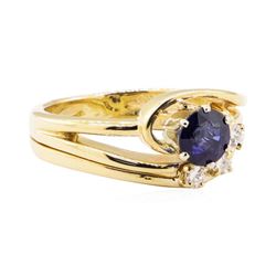 0.78 ctw Blue Sapphire and Diamond Ring - 14KT Yellow Gold