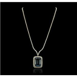 14KT White Gold 47.59 ctw Blue Topaz and Diamond Necklace