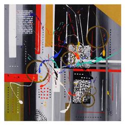 George Marlowe, "Linear" Hand Signed Original Acrylic Painting on Canvas with Certificate of Authent