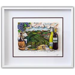 Charles Fazzino- 3D Construction Silkscreen Serigraph "A Tasting in Wine Country"