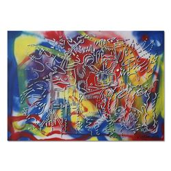 Mark Kostabi, "Power Play" Mixed Media Original Painting; Hand Signed, with COA.