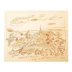 Wayne Ensrud "Meursault from St Christophe, Burgundy" Pencil Original Artwork; Hand Signed; COA