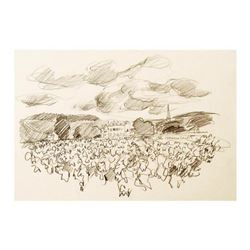 Wayne Ensrud "Chateau Meursault, Burgundy" Pencil Original Artwork; Hand Signed; COA
