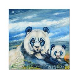Martin Katon, "Sky Blue Pandas" Original Oil Painting on Canvas, Hand Signed with Certificate of Aut