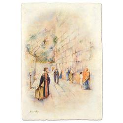 Brachi Horen, "Western Wall" Hand-Embellished Mixed Media with Goldleaf, Hand Signed with Certificat