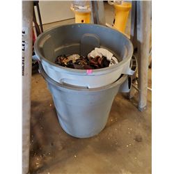PAIR OF WASTE BINS WITH SHOP RAGS