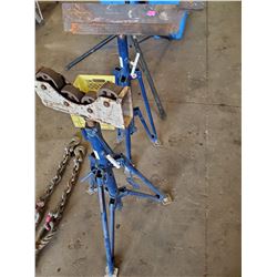 PAIR OF PIPE STANDS, ONE HAS ROLLERS