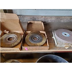 TWO 8" BRUSH WHEELS AND ONE GRINDING DISK