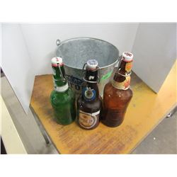 CORONA PAIL & 3 BEER BOTTLES