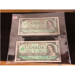SET OF CANADA CENTENNIAL $1 BILLS WITH AND WITHOUT SERIAL NUMBERS