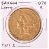 Image 1 : 1874-S Type 2 $20 Liberty Head Double Eagle Gold Coin